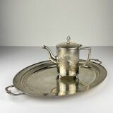 Vintage teapot and tray in solid silver by Royal Sheffield, England, 1950s, Set of 2.