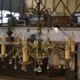 Metal suspension with pendants attributed to Maison Jansen 1970s.
