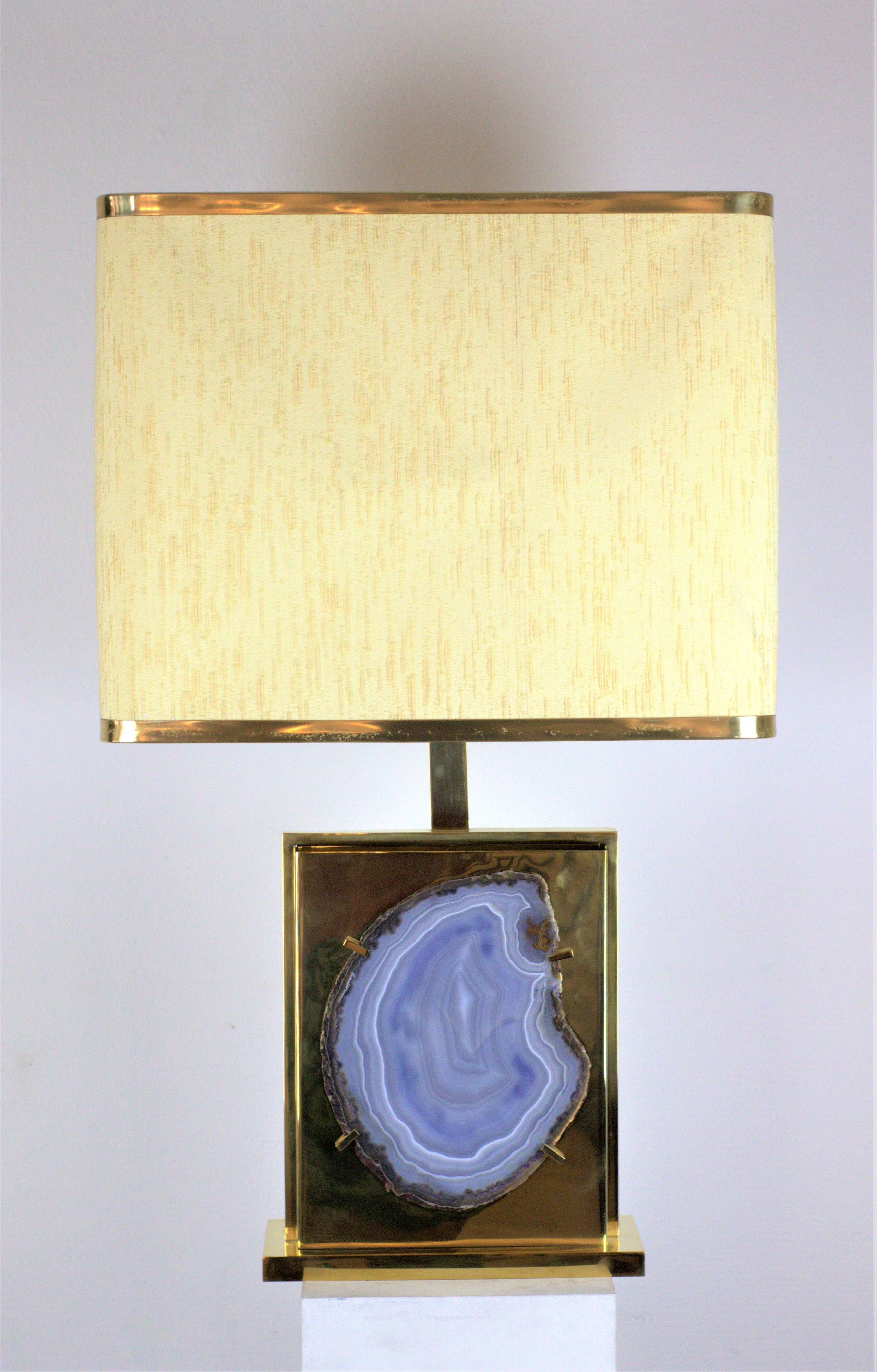 Vintage Brass & Agate Table Lamp by Willy Daro, 1970s