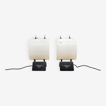 Pair of table lamps in metal and murano glass by Alox Italia Anni '80