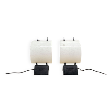 Pair of table lamps in metal and murano glass by Alox Italia Anni '80