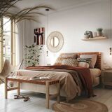 Wooden and woven leather bench, 80 cm