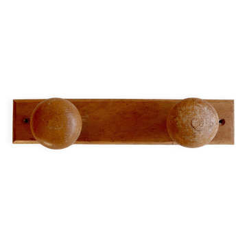 Porte-manteau vintage en bois deux patères rondes