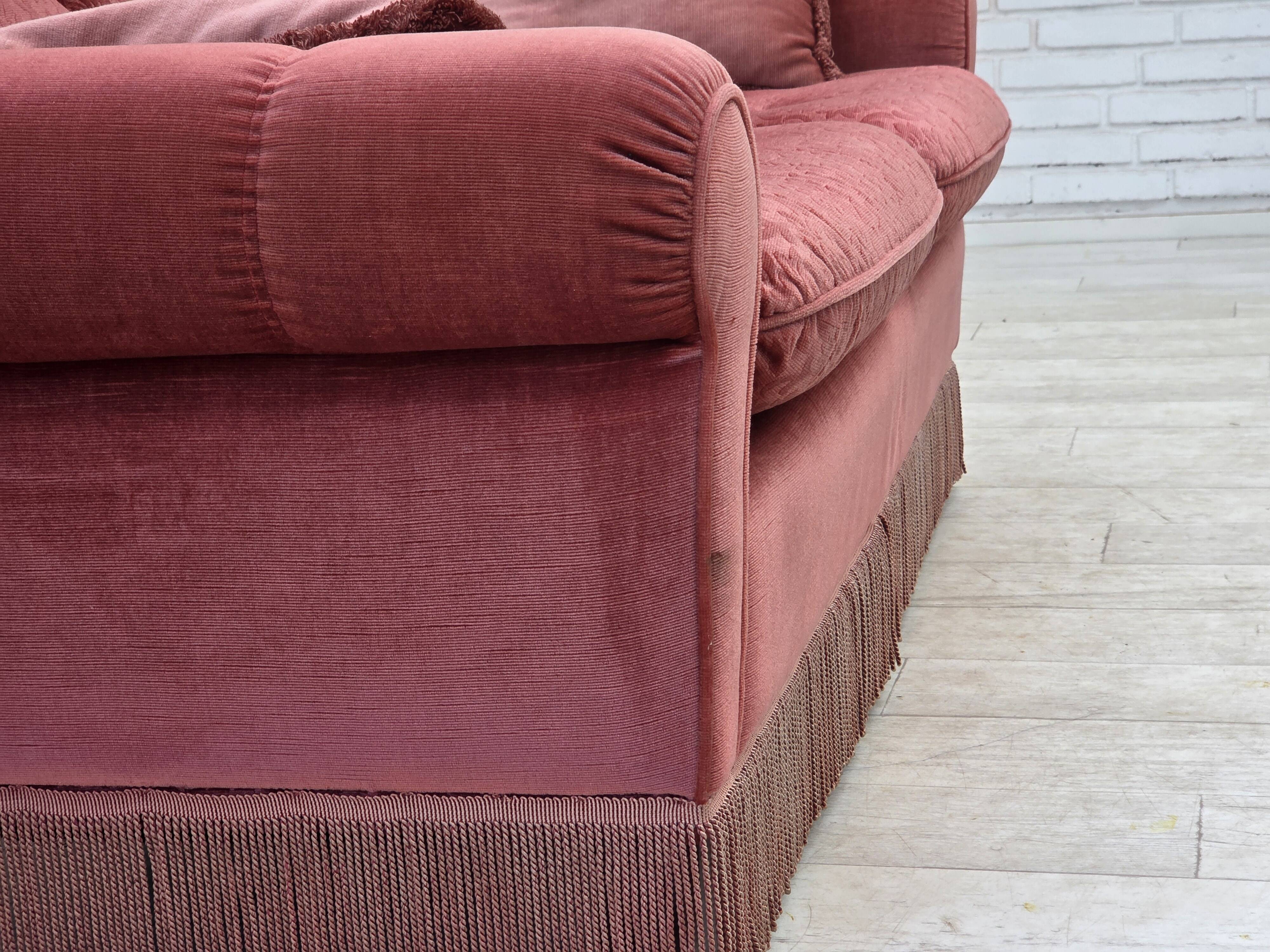 1980s, Scandinavian 2-seater sofa, pink furniture velour.