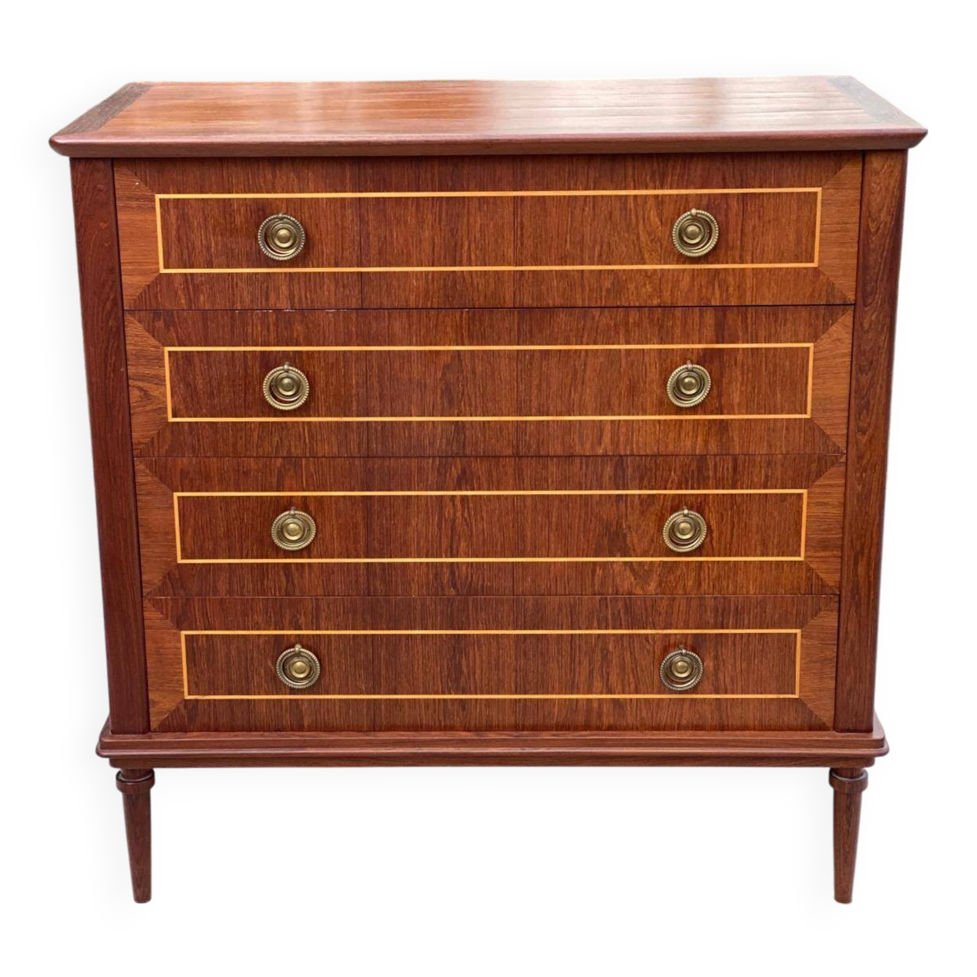 Louis XVI Empire style chest of drawers in solid teak wood with 4 drawers