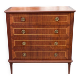 Commode style empire Louis XVI en bois massif teck avec 4 tiroirs