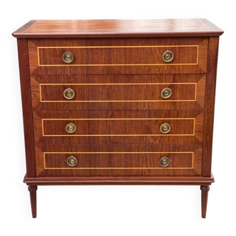 Louis XVI Empire style chest of drawers in solid teak wood with 4 drawers