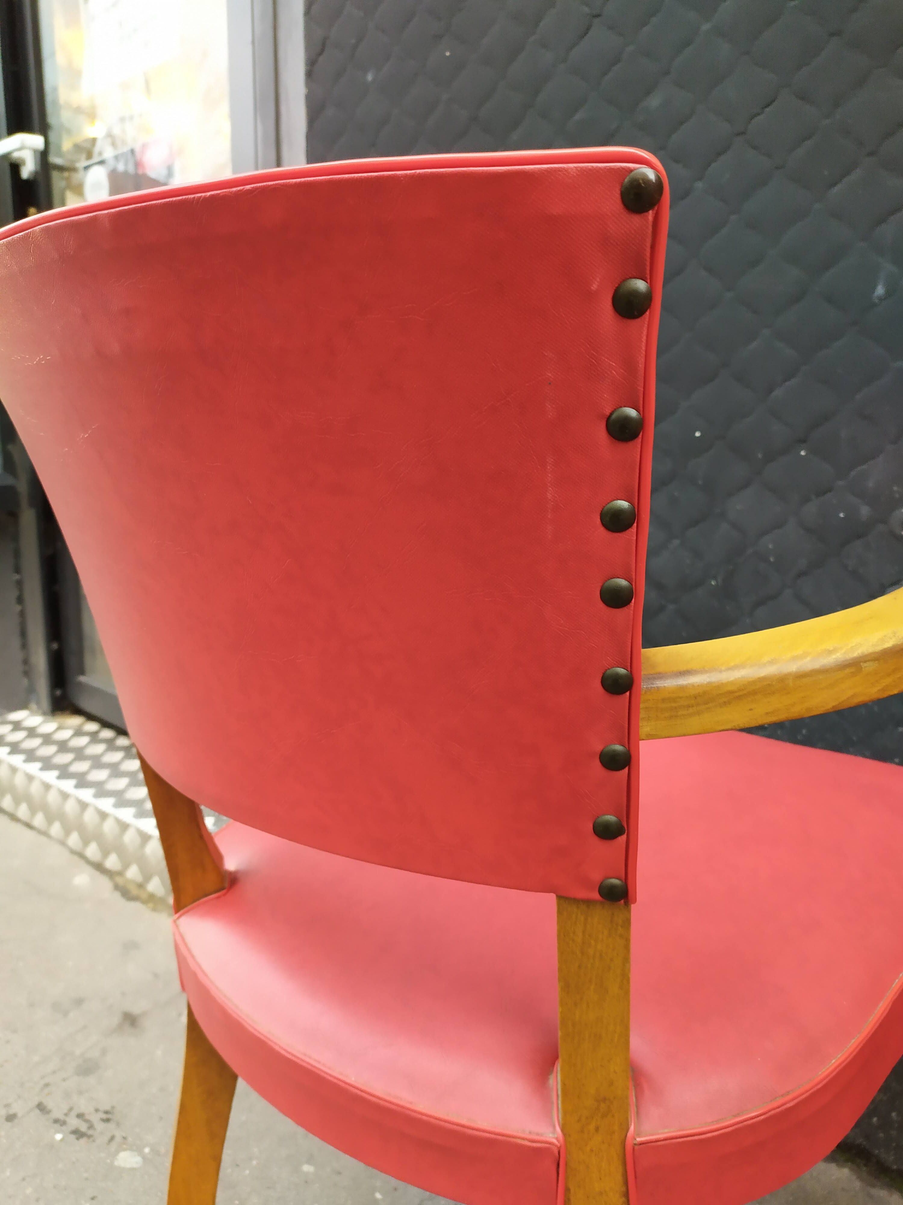 Pair of red vintage bridge armchairs