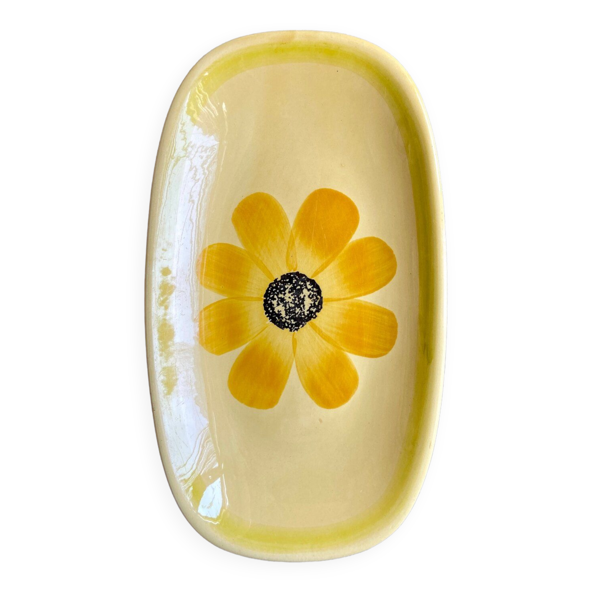 Gien hand-painted earthenware dish, "Soleil" service