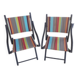 Duo of wood and canvas folding armchairs