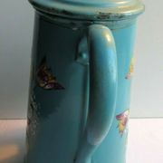 Art Deco coffee maker enamelled sheet metal in relief: Tulips and forget-me-nots on a green background