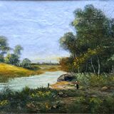 Tableau impressionniste -  Huile sur toile, Ecole française - Barbizon