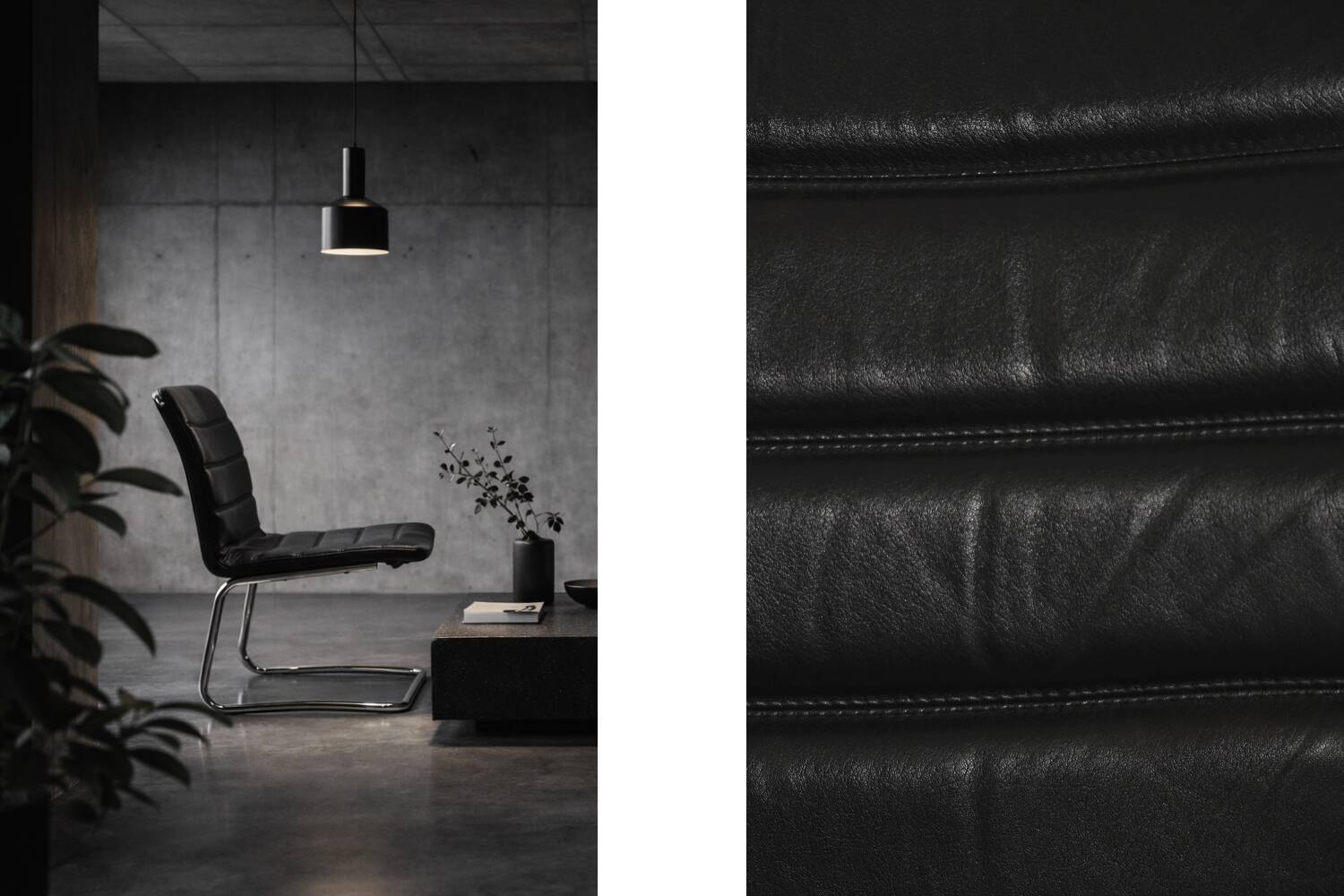 Vintage Mid-Century Minimalist Chrome and Black Leather Club Chairs