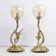 Pair of Commedia Dell Arte lamps in bronze and XXth glass