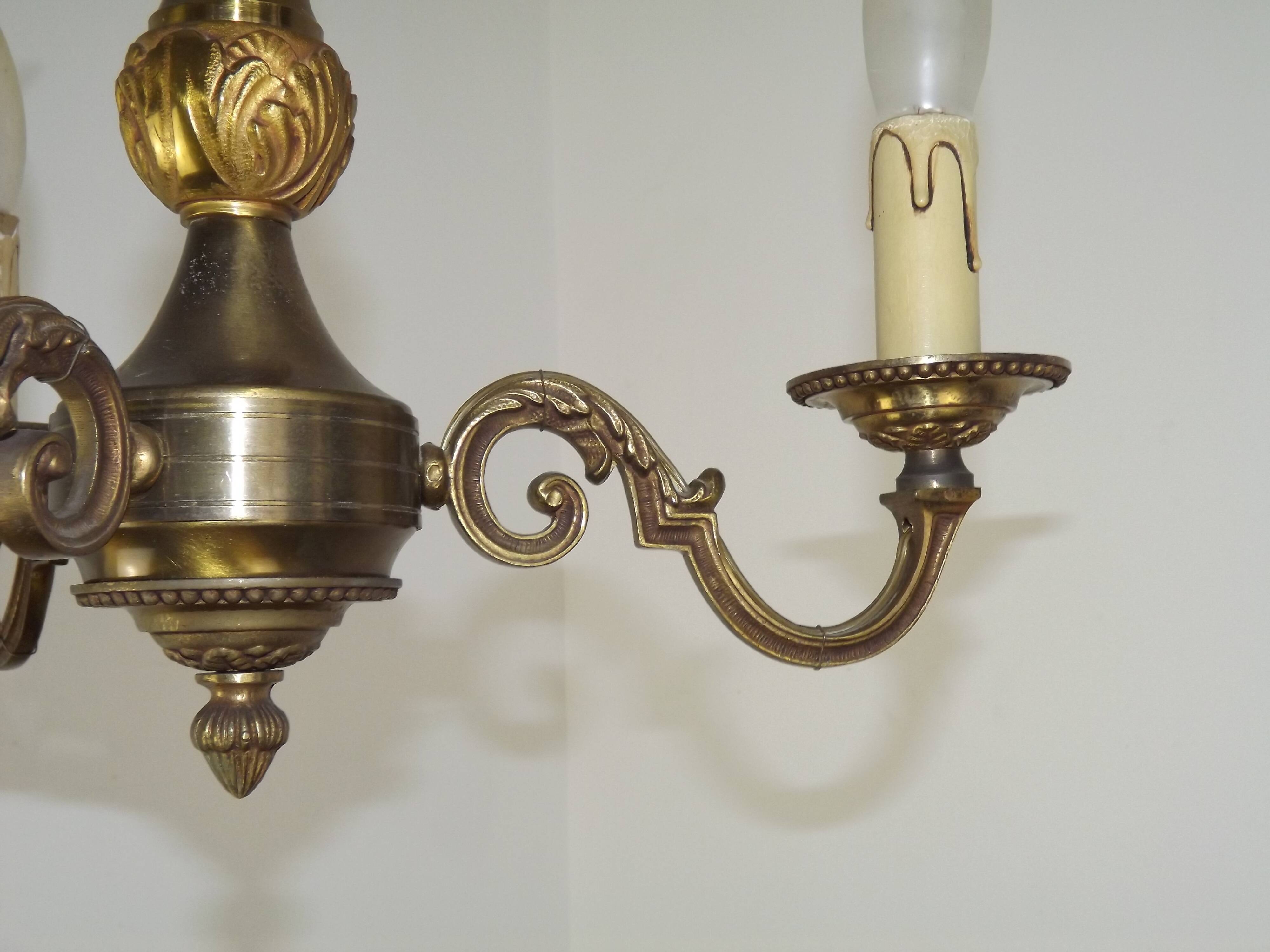 Art Nouveau bronze chandelier with 3 lights, France
