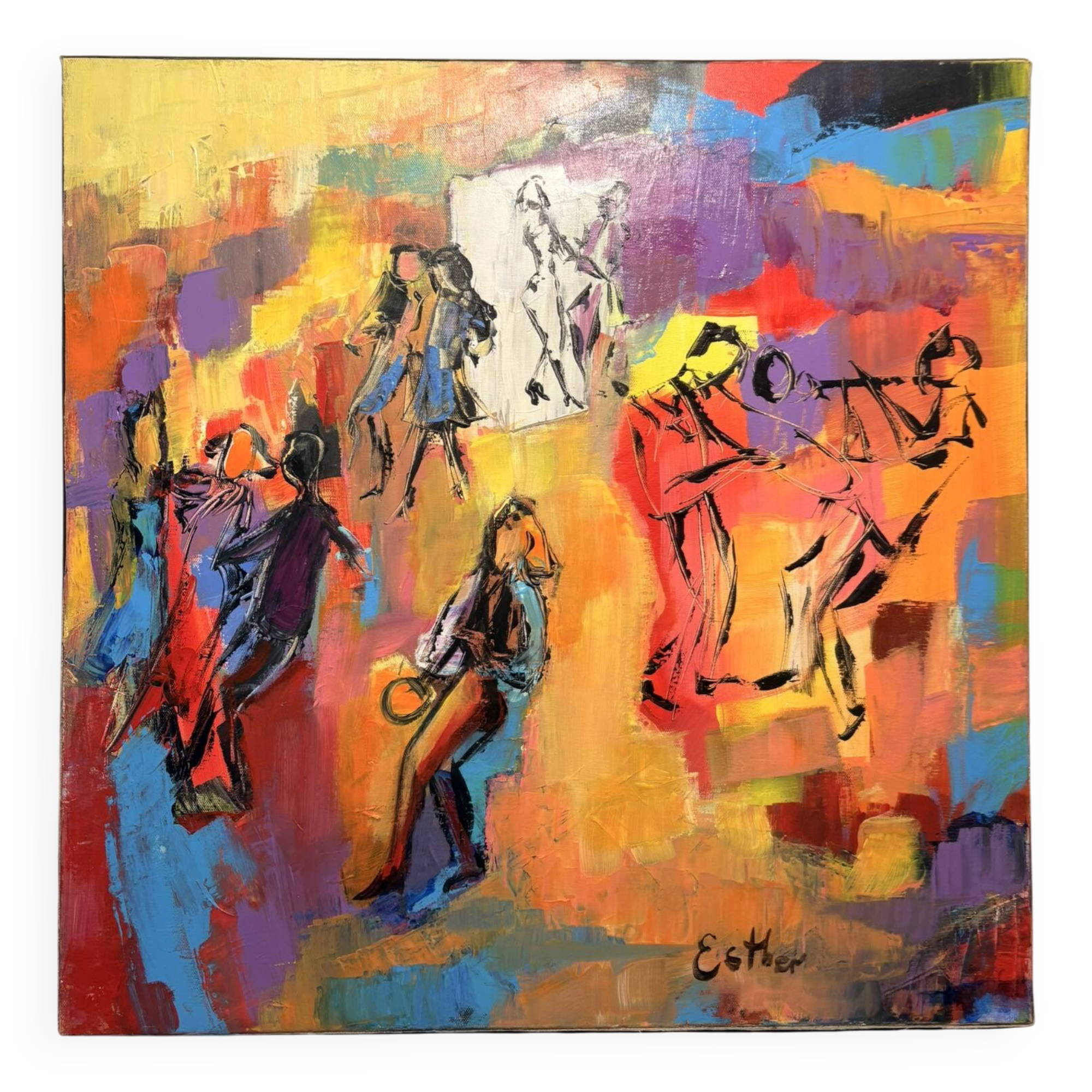 Oil Painting Canvas Deloison Abstract Jazz Musician Dance Party