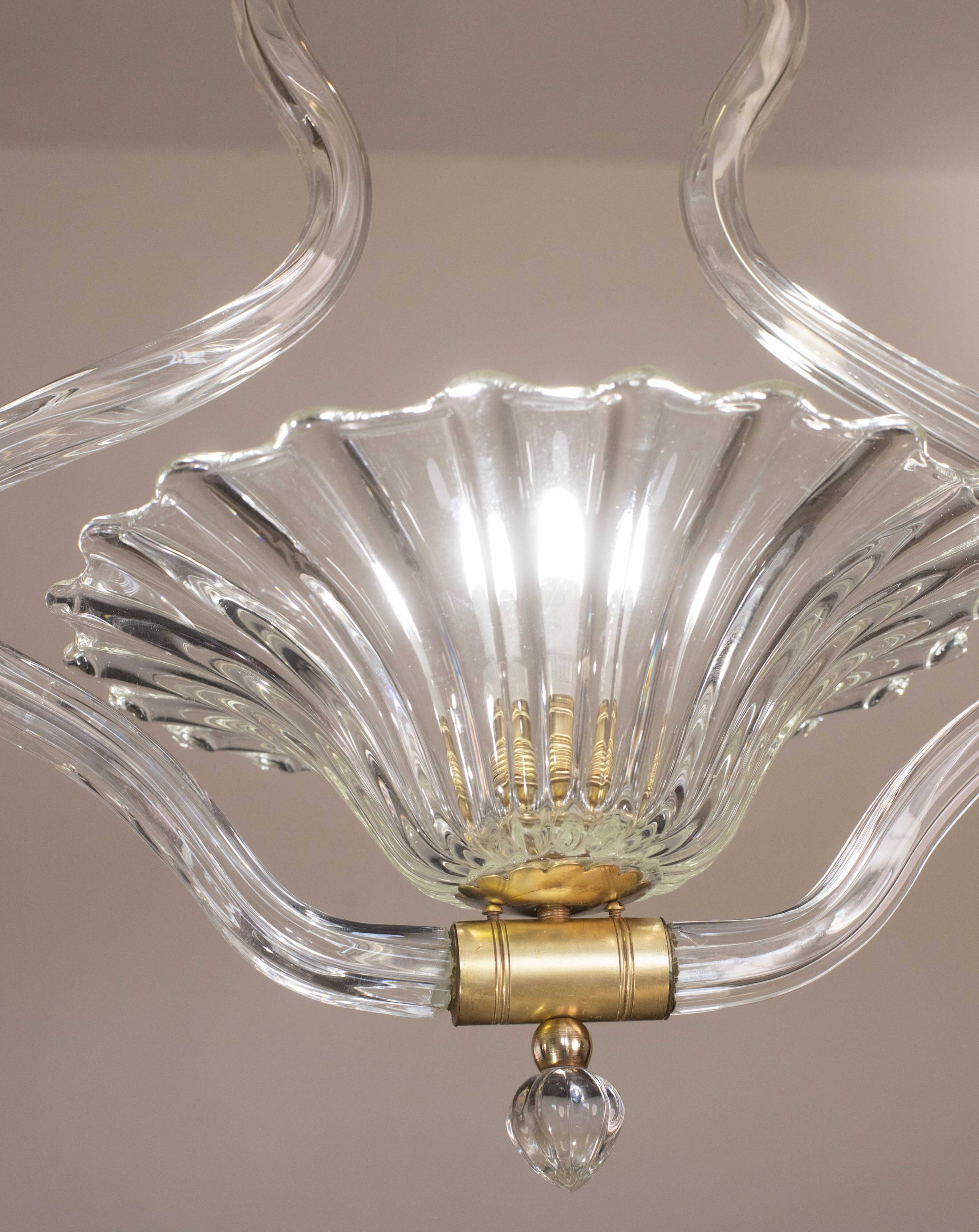 Trasparent Murano Glass Chandelier by Barovier e Toso, 1950s