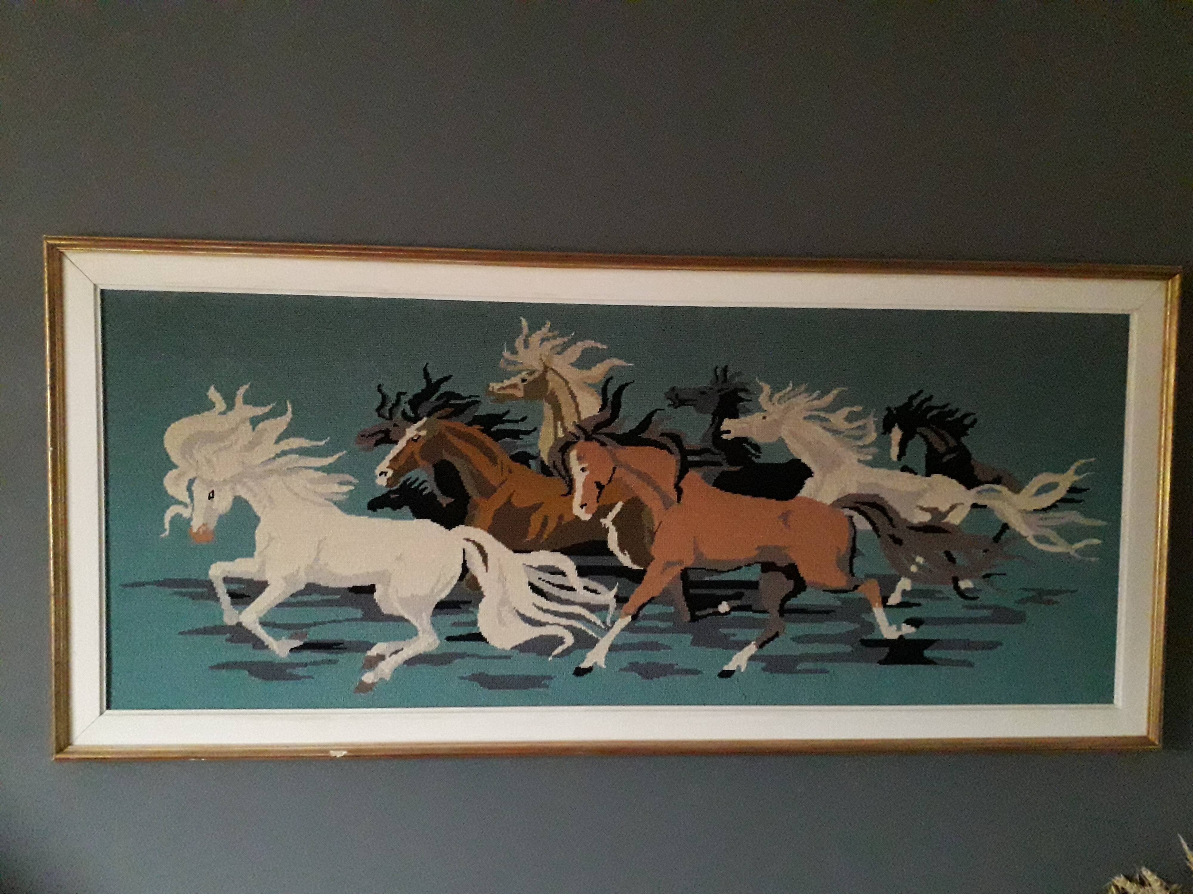 Vintage wall tapestry depicting horses