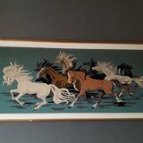 Vintage wall tapestry depicting horses