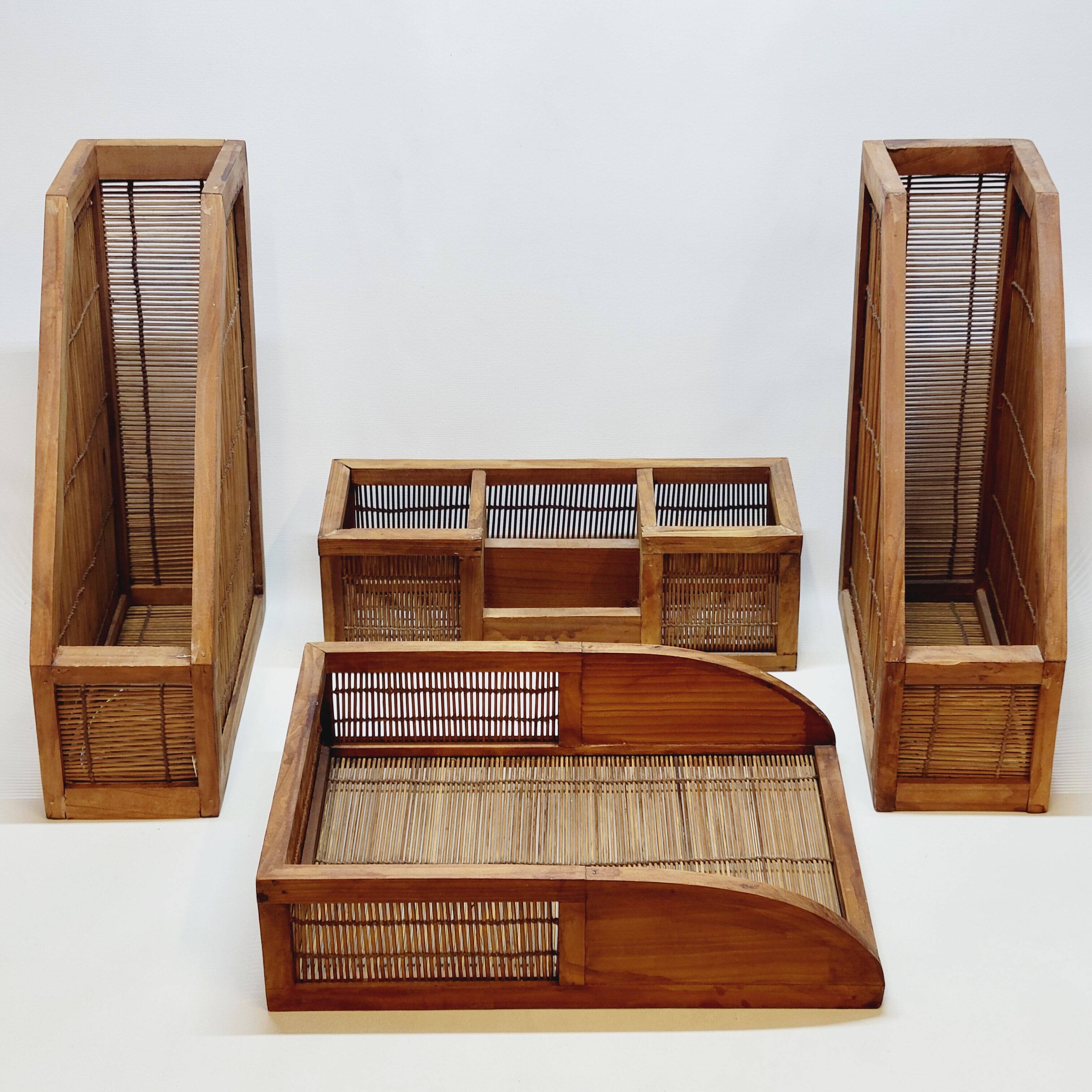 Set accessoires de bureau en bambou et bois scandinave organisateur porte stylo