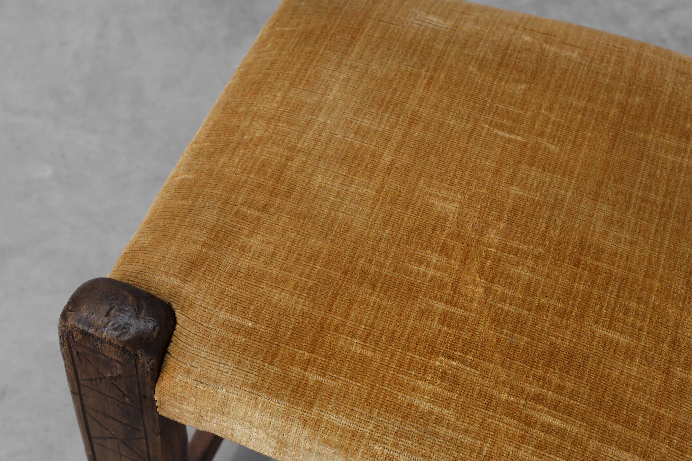 19th Century Spanish Hand-Carved oak Side Chair with Velour Seat
