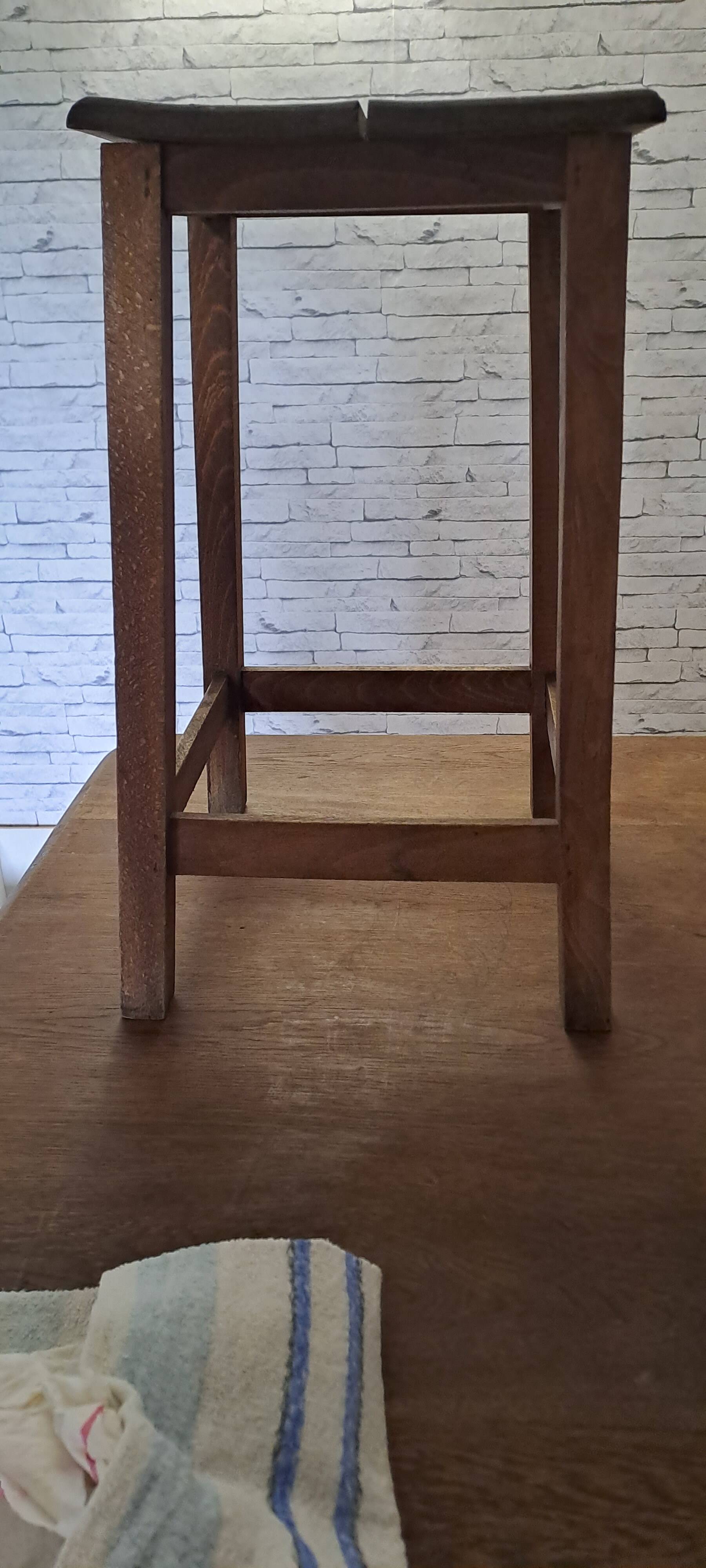 Square stool in brown stained wood 1940 French Popular Art