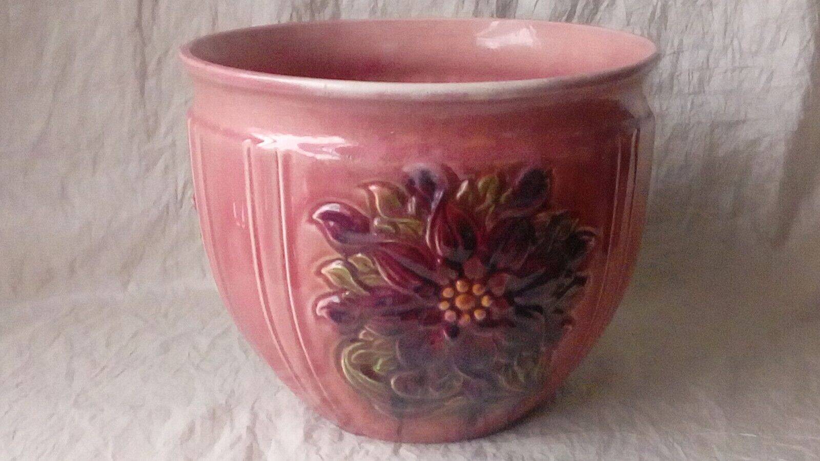 Sarreguemines faience slip pot planter with floral decoration late 19th century