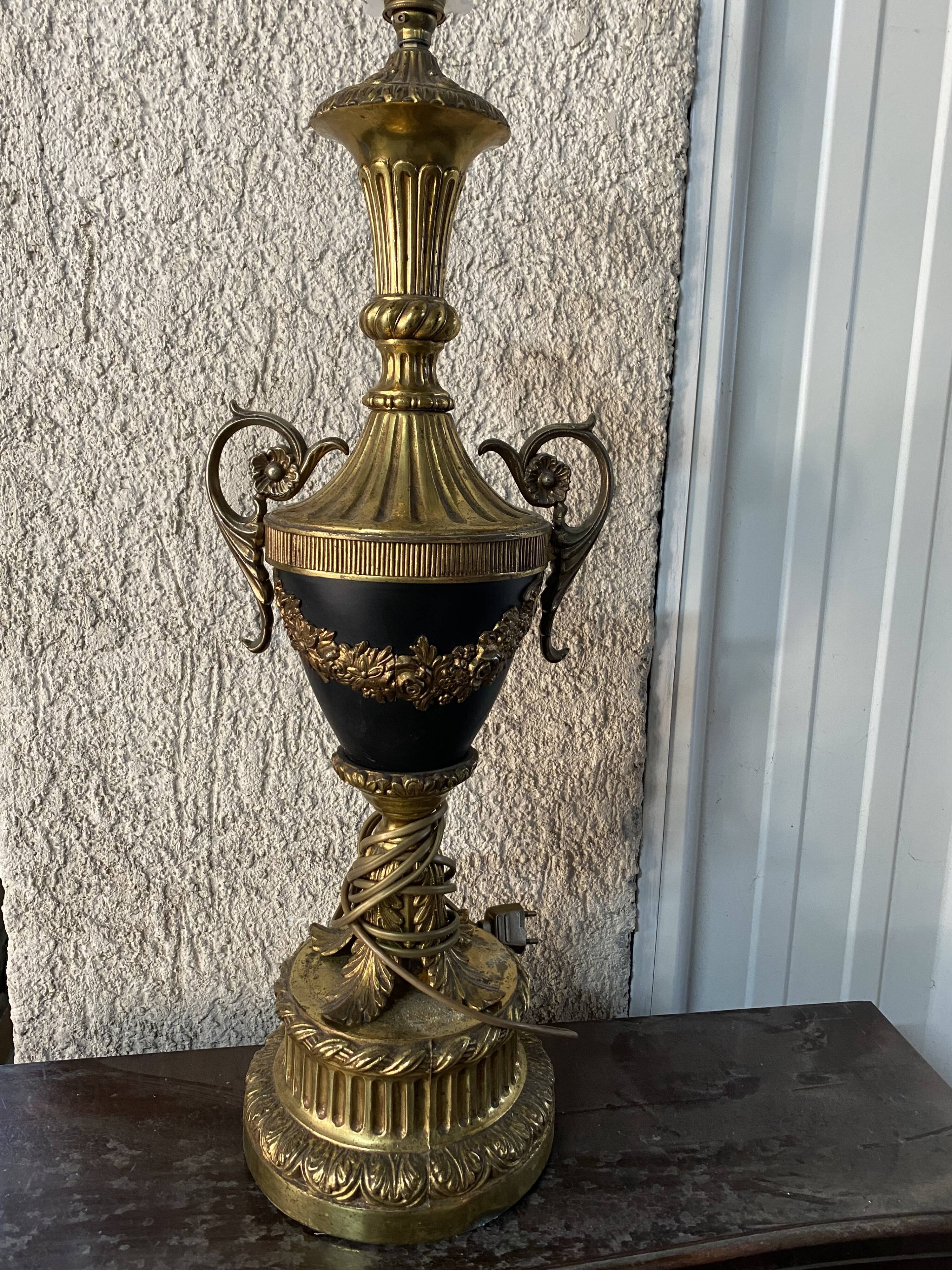 Pied de lampe de séjour Louis XVI bronze et laiton