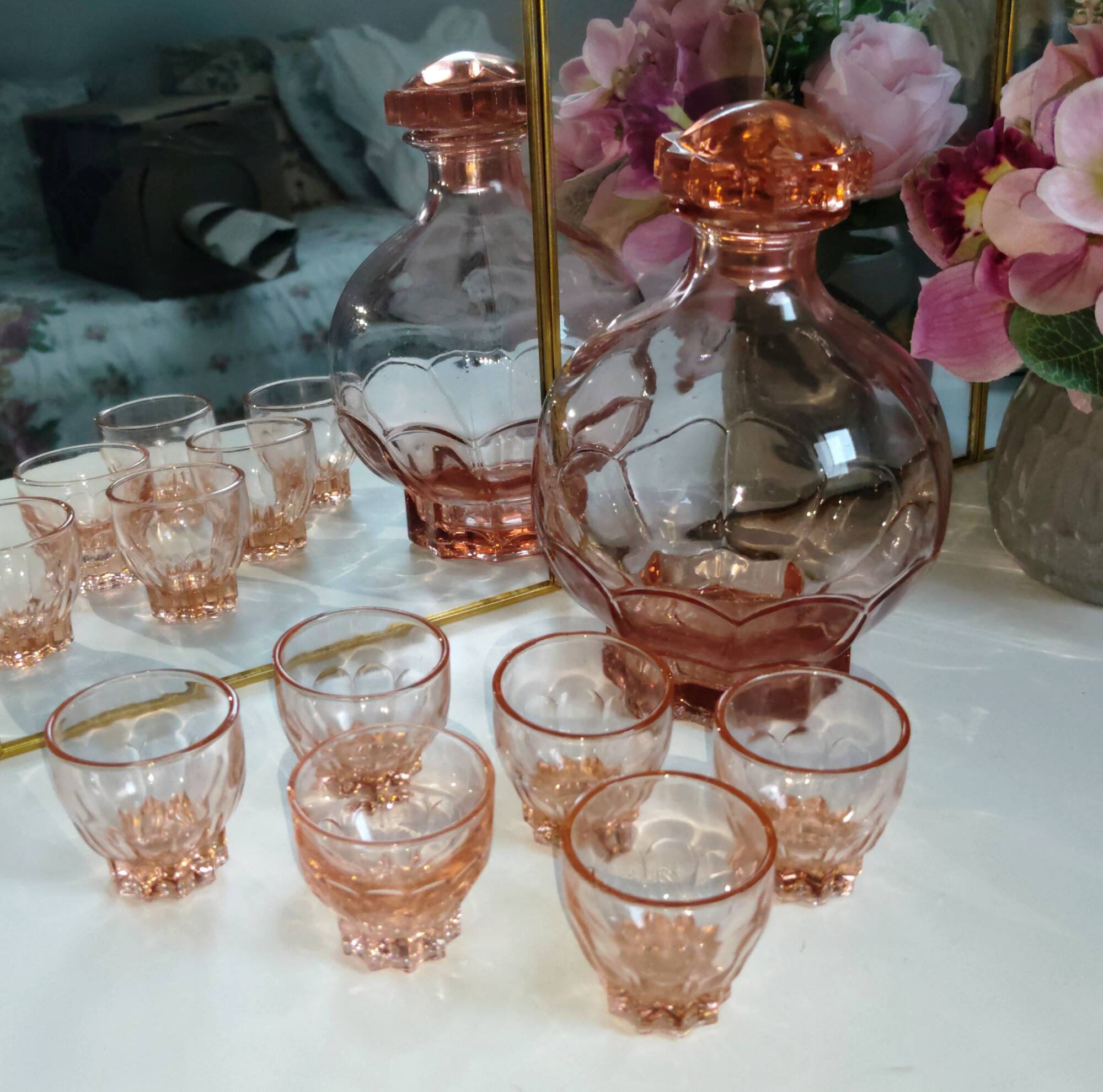 Art Deco Rosaline Liqueur Service - French - Vintage