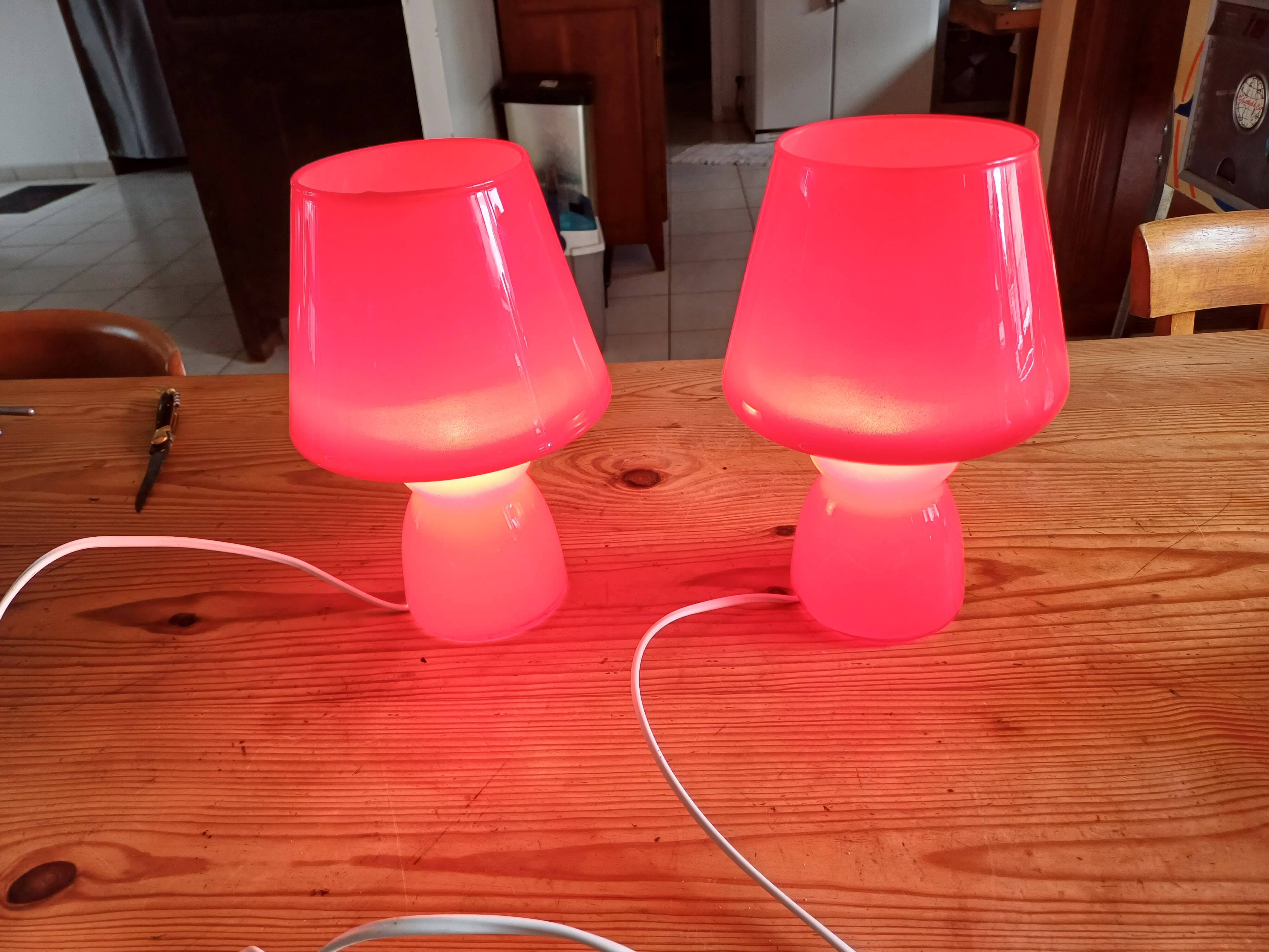 Pair of Vintage Red Opaline Lamps