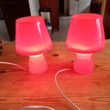 Paire de Lampes Vintage en Opaline Rouge