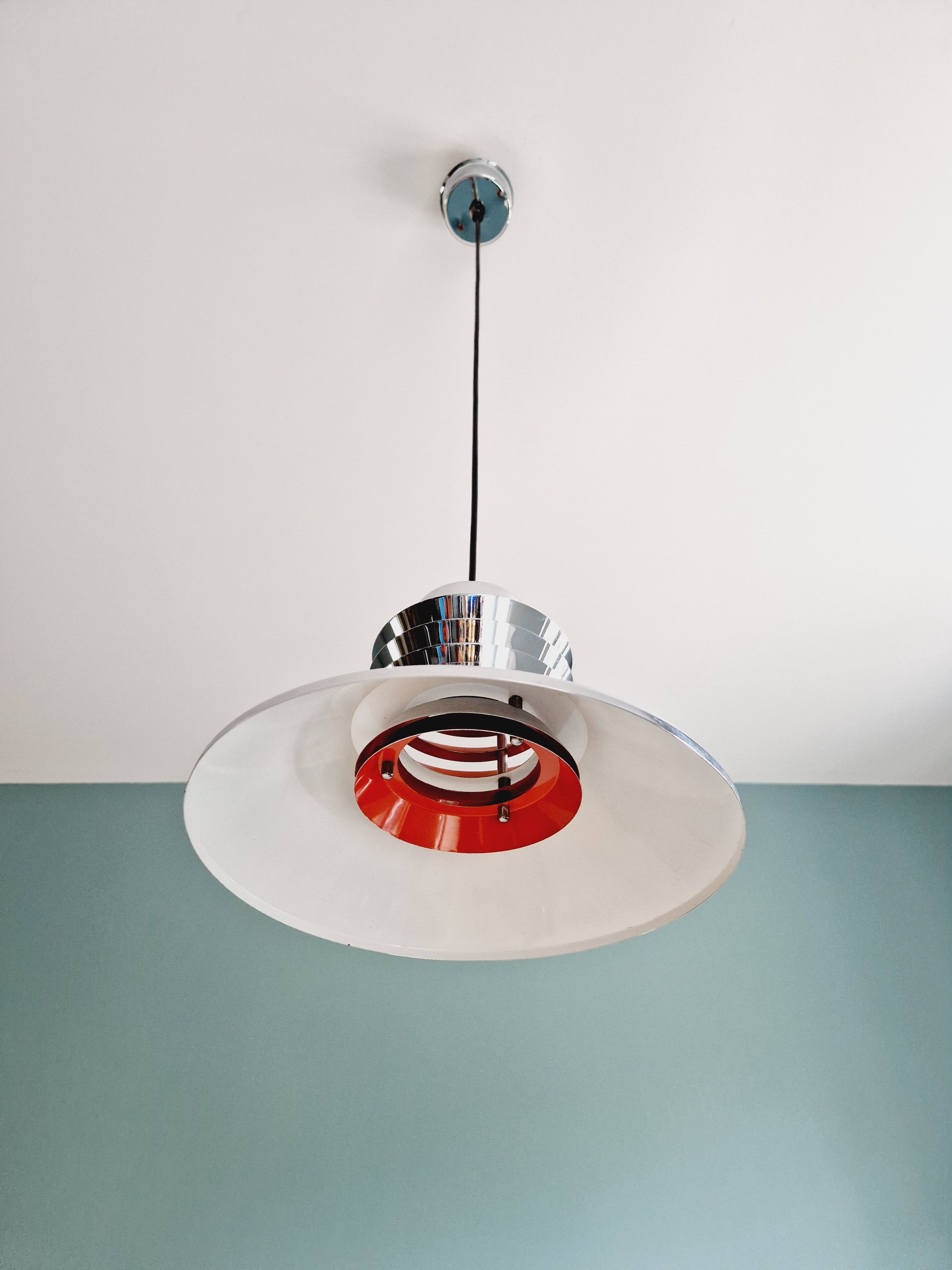 Chromed metal pendant lamp, Scandinavian design, 70s