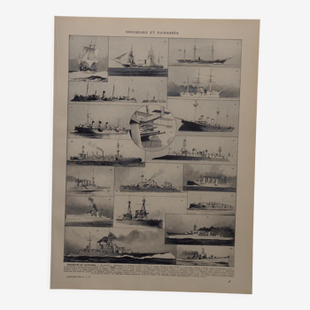 Original lithograph on cruisers and battleships