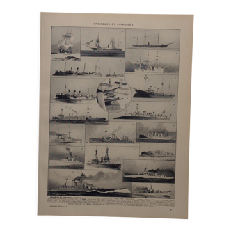 Lithographie originale sur les croiseurs et les cuirassés