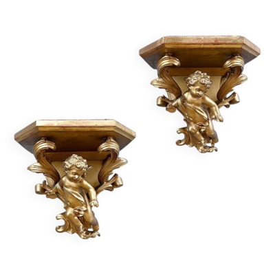 Paire de consoles d’applique en bois doré – fin XIXe