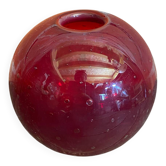 Vase boule en verre bullé de Murano rouge, années 70