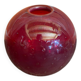 Vintage 1970s Murano Red Bubble Glass Ball Vase Soliflore