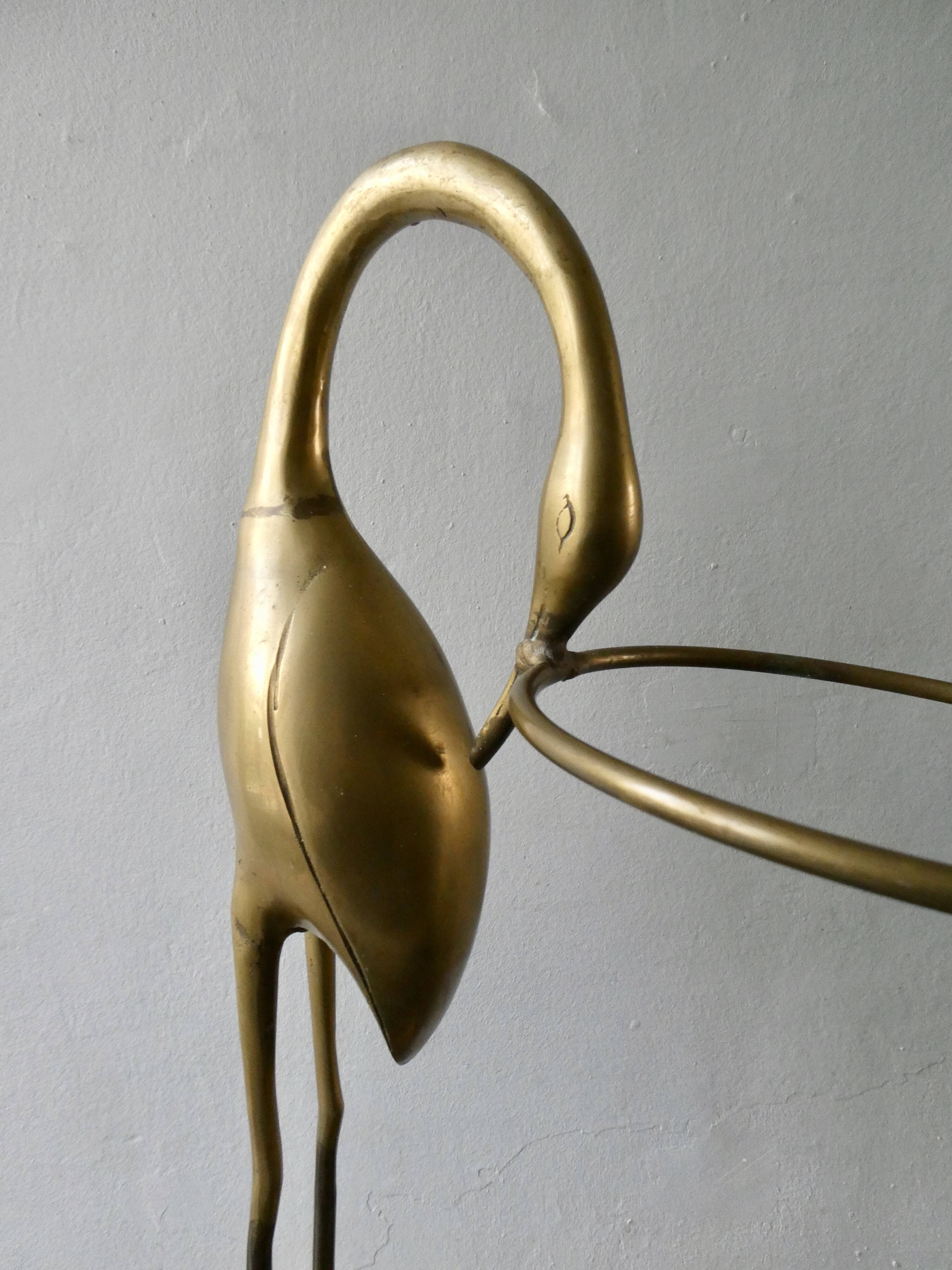 Stilt umbrella holder, brass heron, 70s