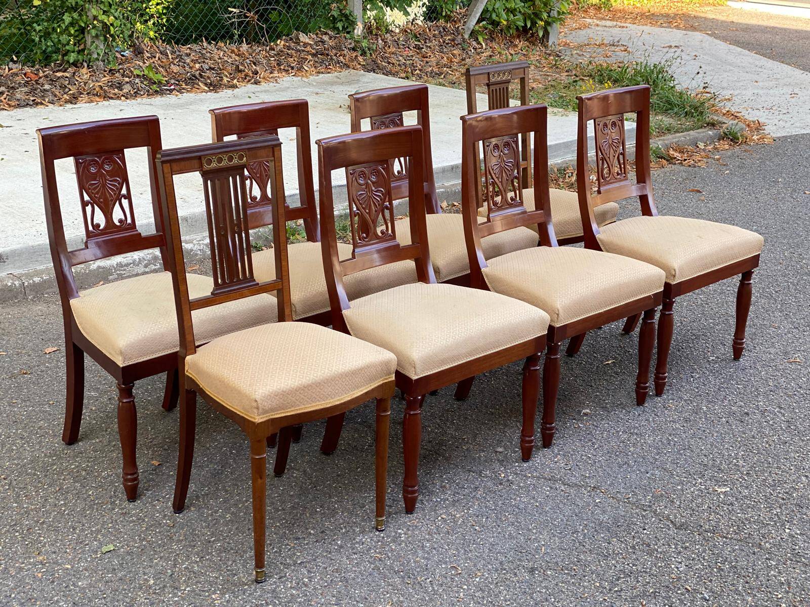 8 Louis XVI chairs in solid wood and beige fabric