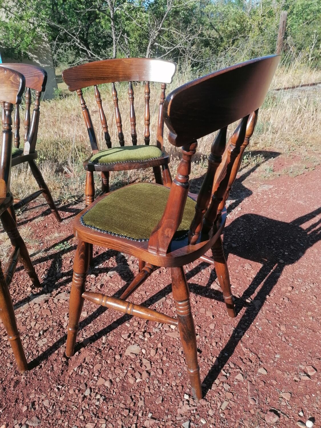 Set of 4 vintage reupholstered English country seat ltd bistro chairs