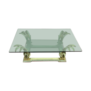 Table basse bois sculpté, - verre