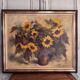 Huile sur toile nature morte aux tournesols par P. Sorrol XXe