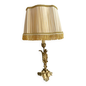 Lampe style Art Nouveau en métal doré et tissu plissé