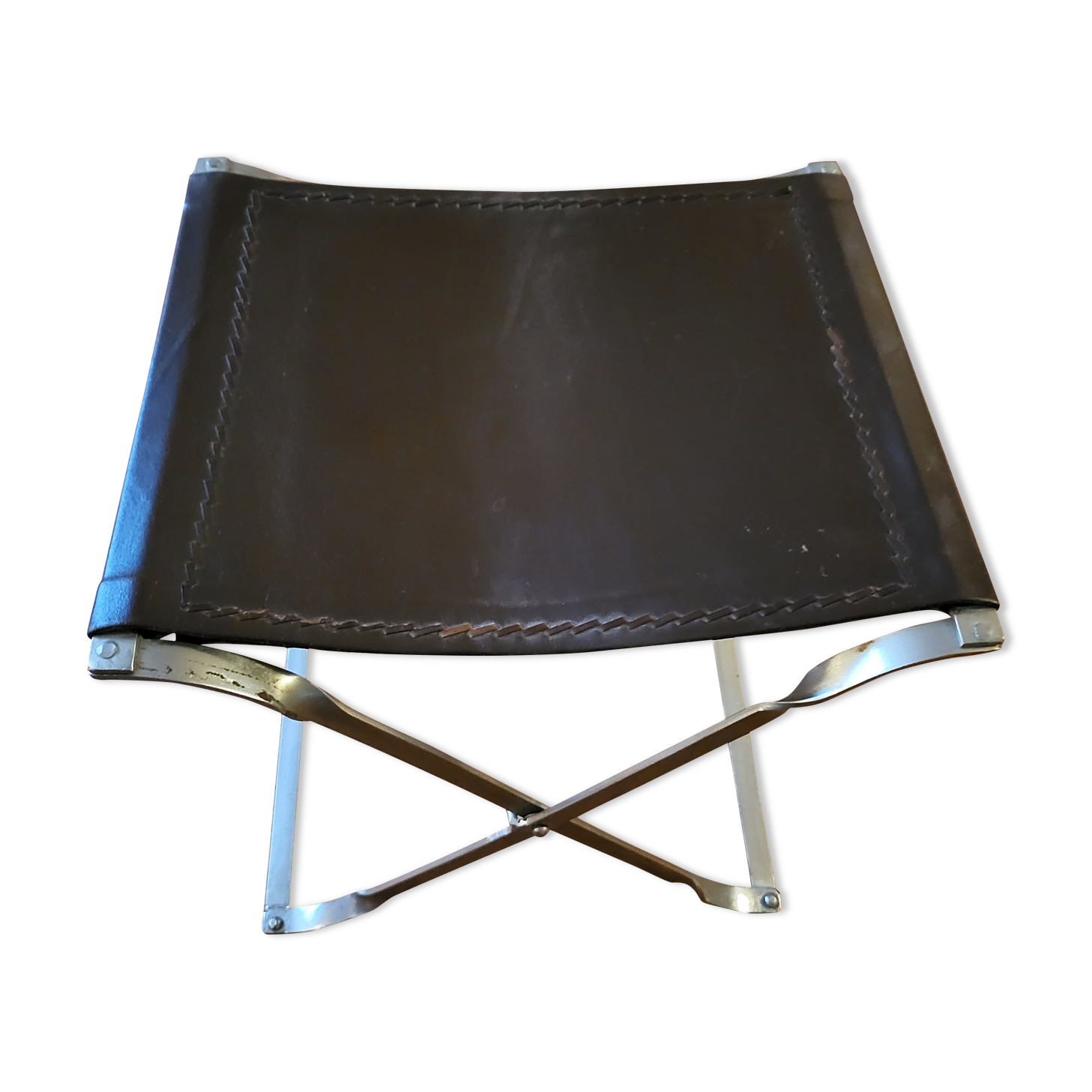 Tabouret pliant en acier et cuir