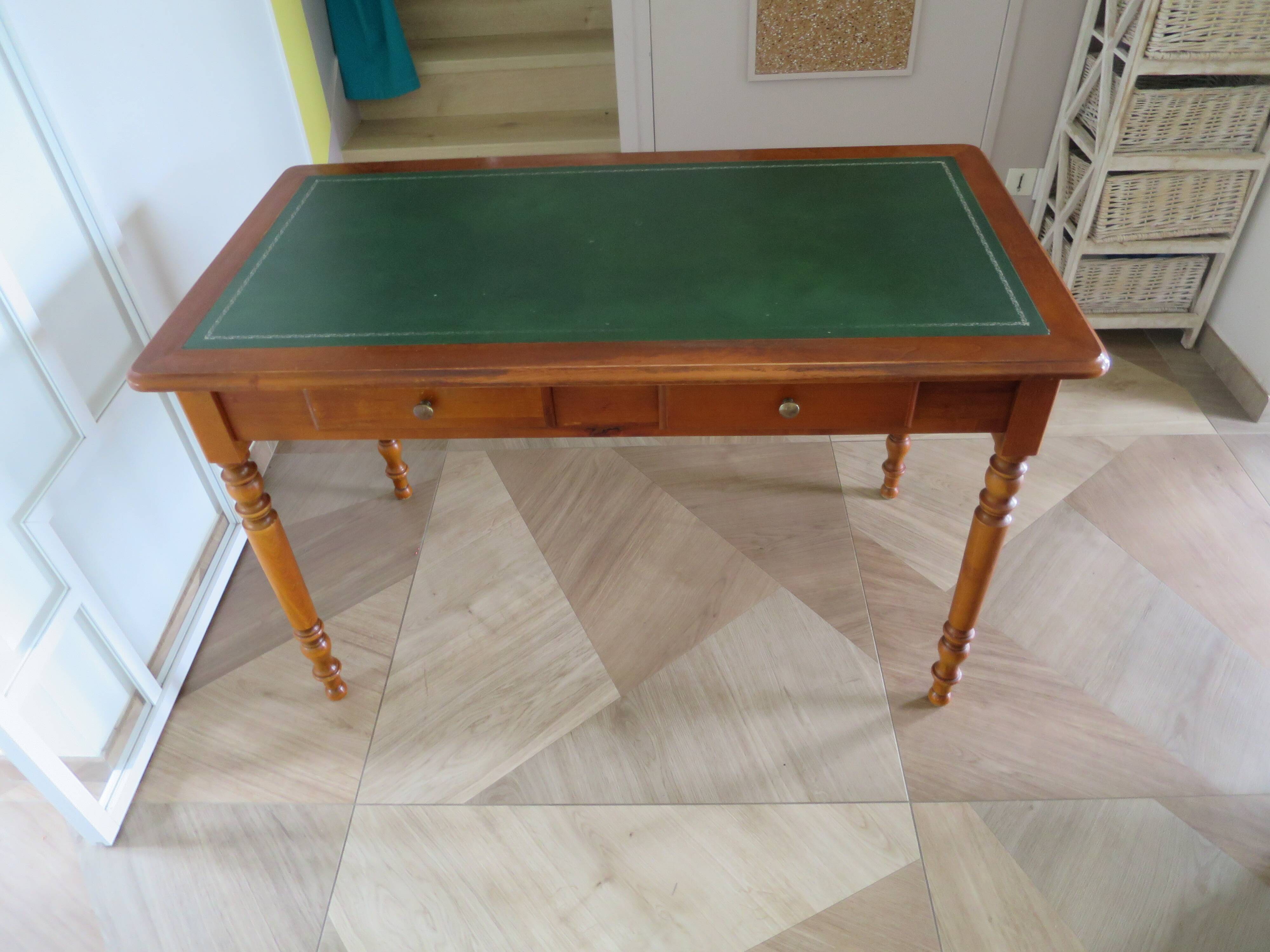 Minister's desk style L. Philippe – 2 drawers – cherry wood – faux leather desk mat