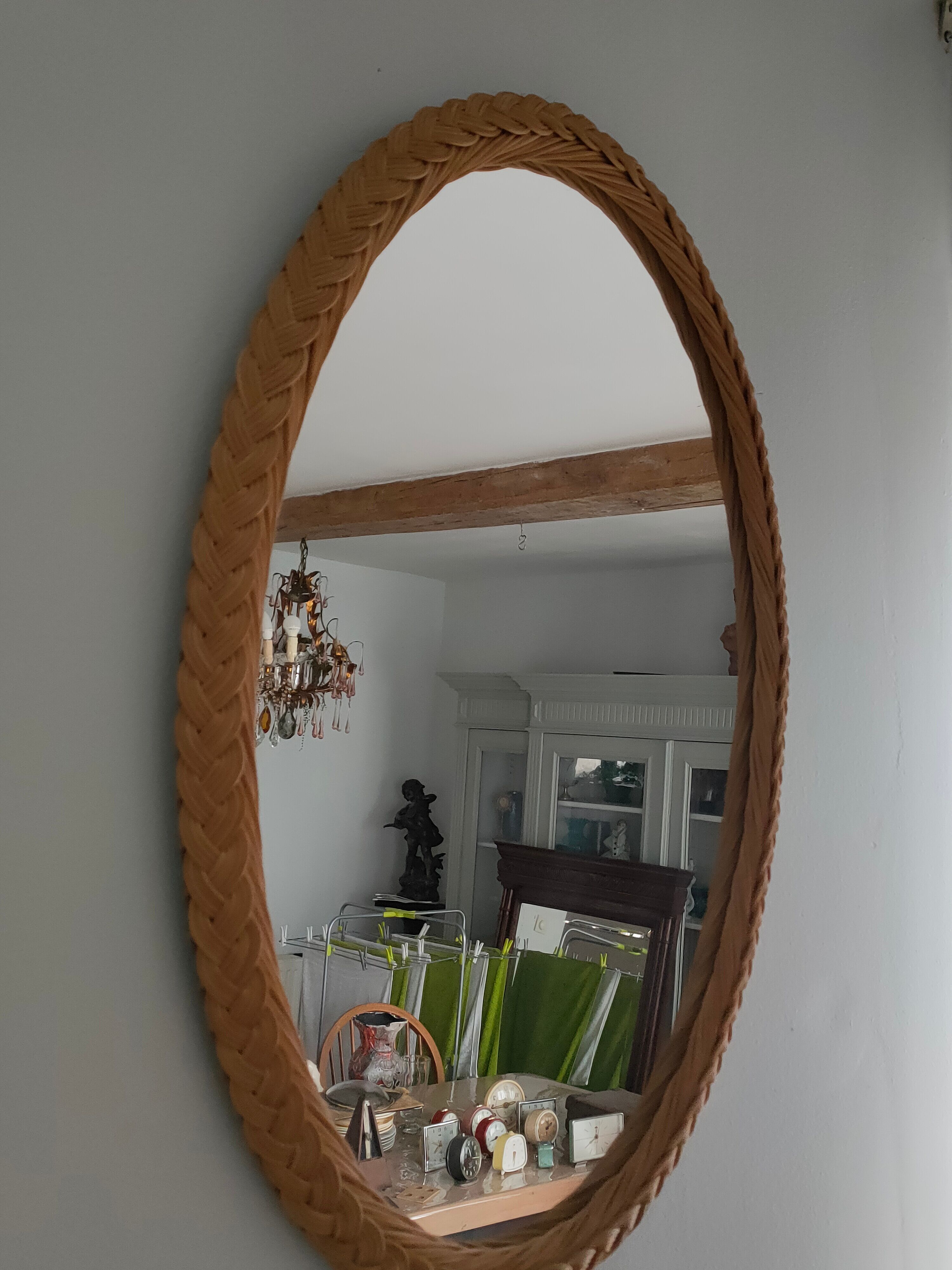 Vintage rattan braided mirror 65x44cm