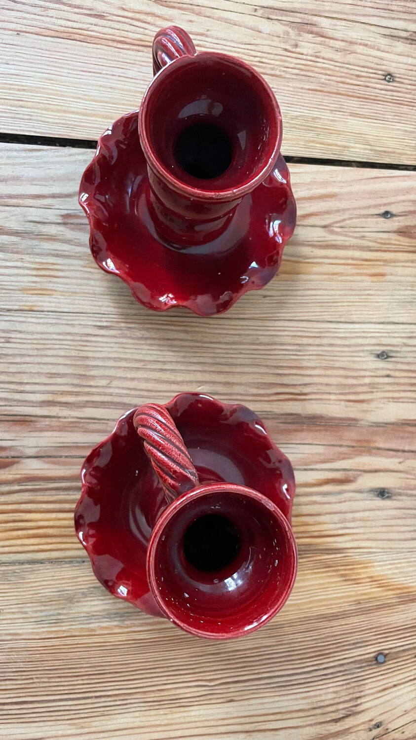 Pair of Vallauris ceramic candle holders