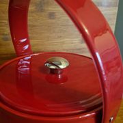 Vintage 1970s red vinyl ice bucket, Georges Briard style, USA