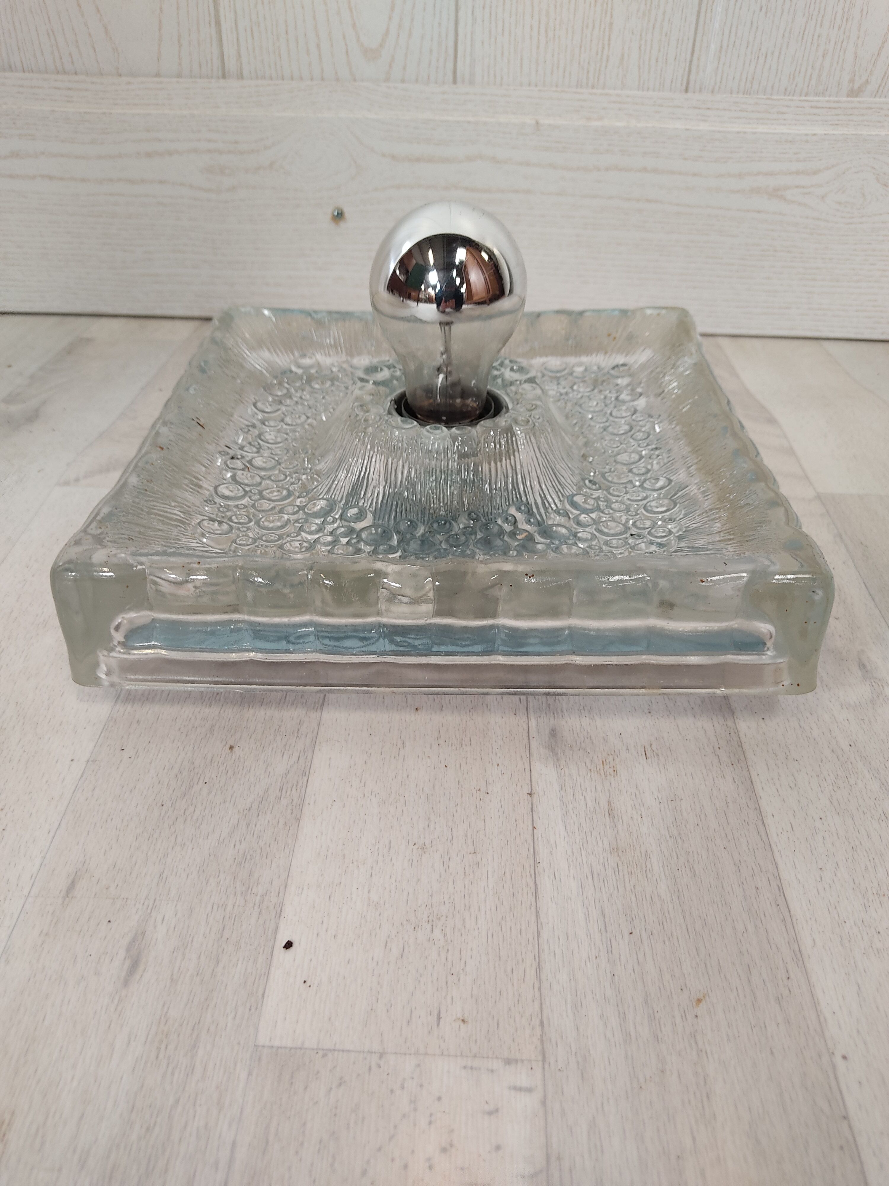 Vintage Hustadt Leuchten glass ceiling light