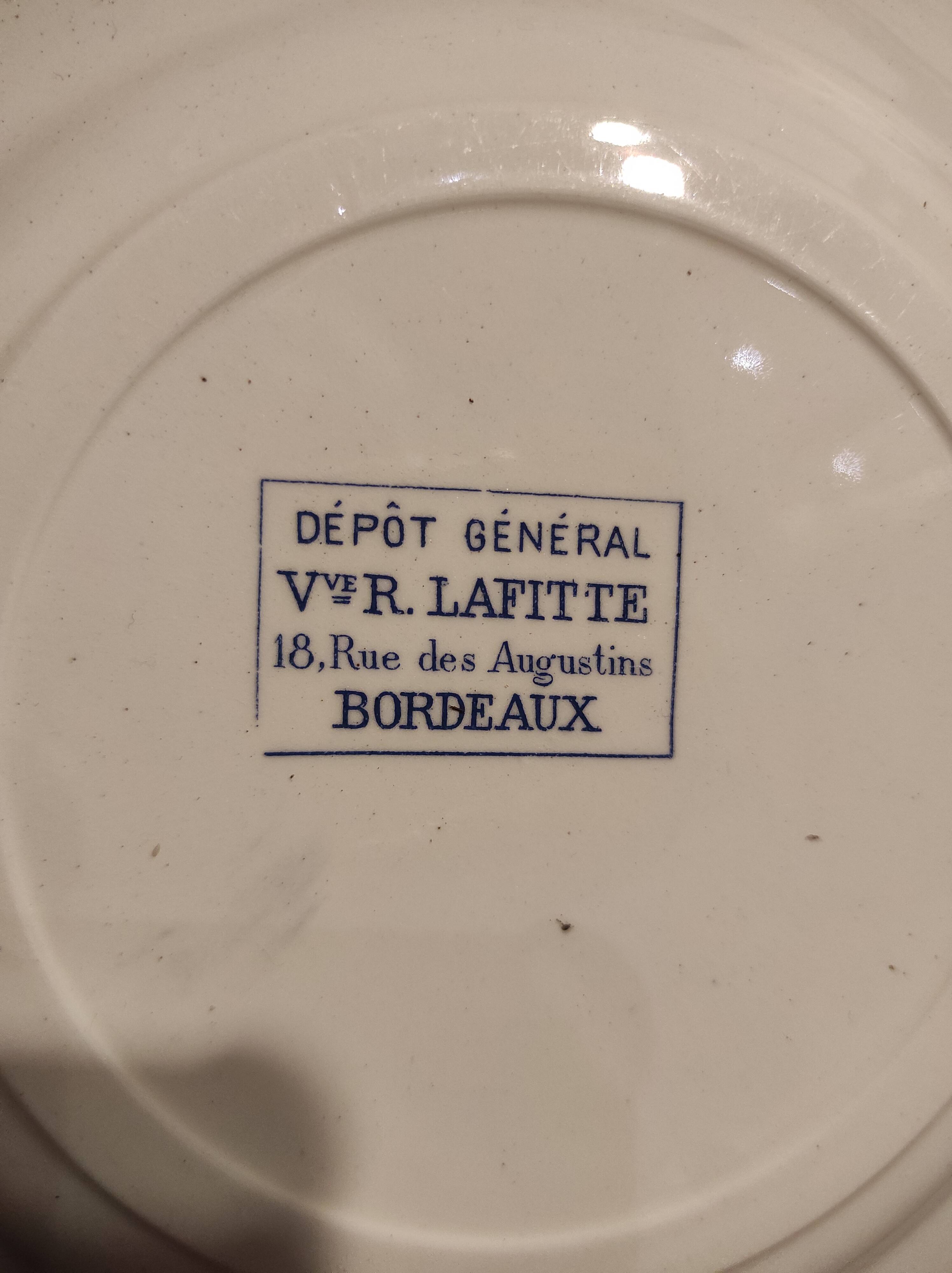 French vintage dessert plate, R. Lafitte, Terre de Fer, Salins